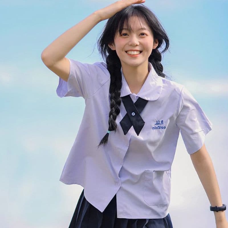 JK Uniform Set Thailand School Uniform Nano Short Sleeve Thai-Style Shirt Academy Style Class Uniform Women's Summer Junior High High School Graduation Attire