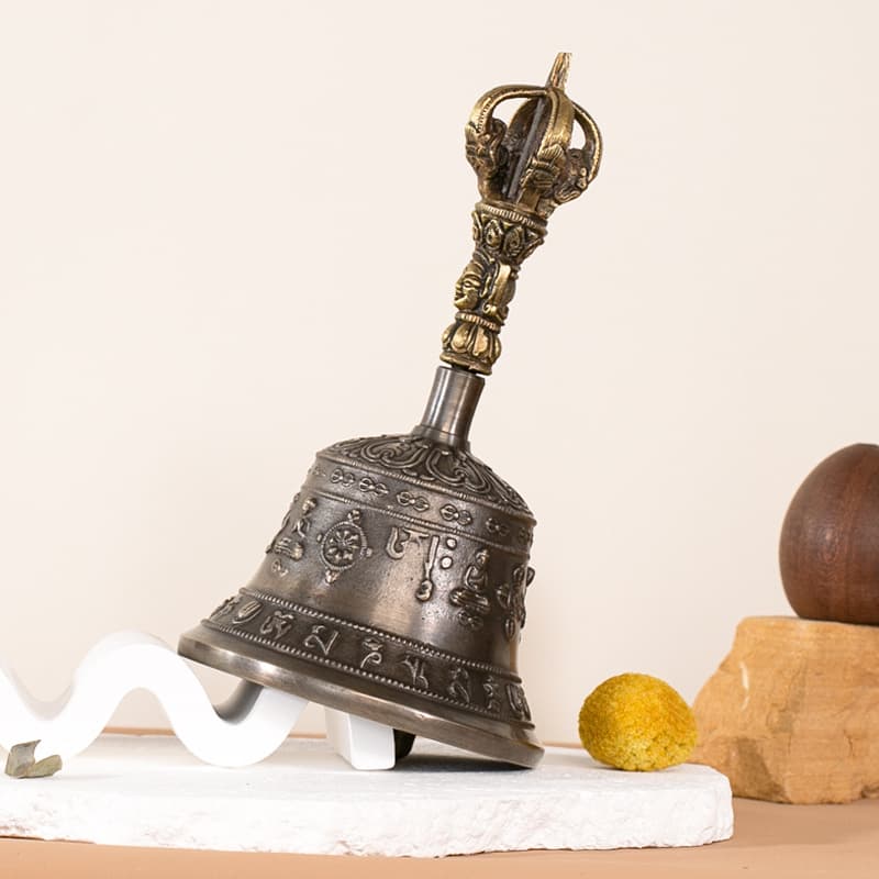 Wholesale Nepal Handmade Vajra Bell and Dorje Set, Large Bronze Five-Pronged Bell, Yogi Style Copper Craft