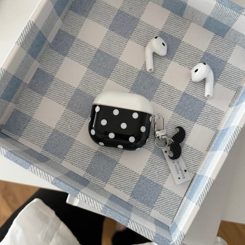 Funny Mustache Pendant Black White Polka Dot Case for AirPods 4th Gen, Compatible with Apple AirPods Pro 3