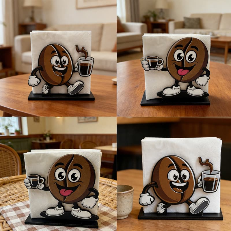 Cross-border coffee theme wooden paper towel holder cute coffee bean cartoon shape paper towel storage desktop craft