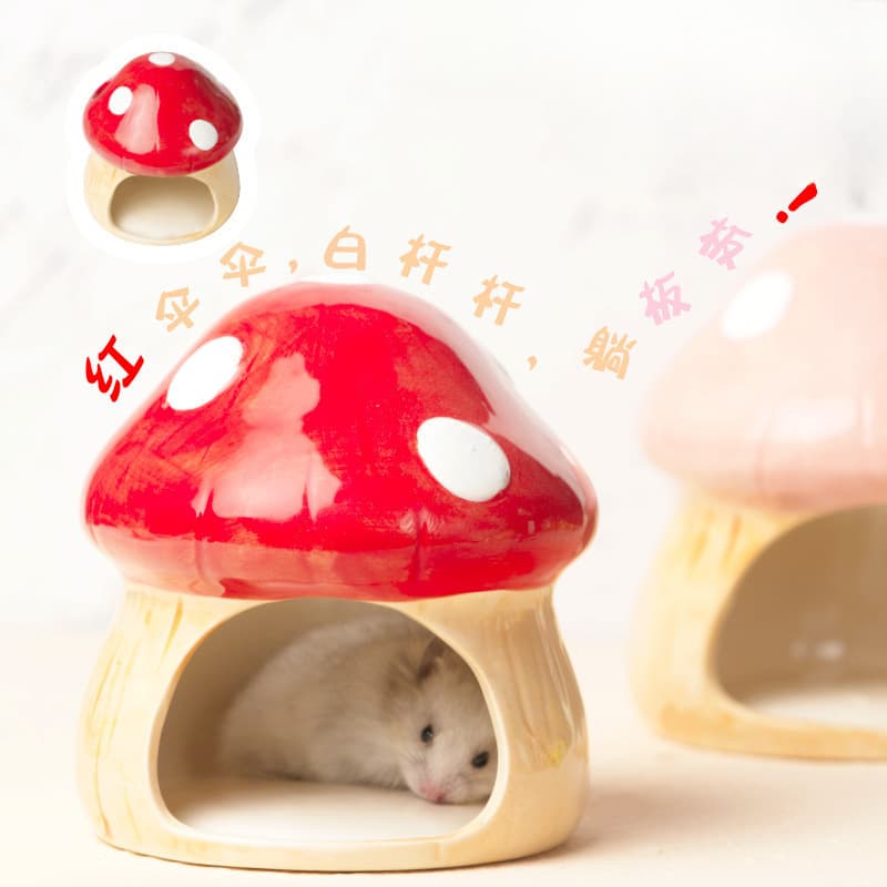 Mushroom Pet Universal Ceramic Hideout for Hamster and Syrian Hamster Furniture Sleeping Nest House Supplies Full Set