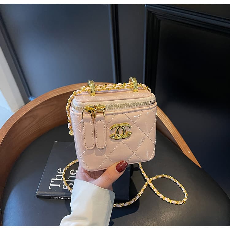 Mini Chanel-style Double C Black Gold Double Ball Quilted Chain Shoulder Crossbody Box Bag for Women, Cosmetic Bag, Lipstick Bag