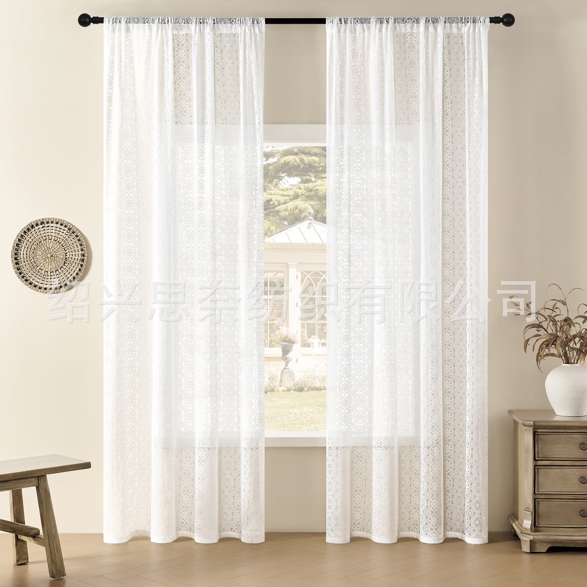 Retro Internet Celebrity Sunflower Window Screen Thickened Hollow Lace Finished Curtain Fabric Living Room Balcony Shelter Curtain