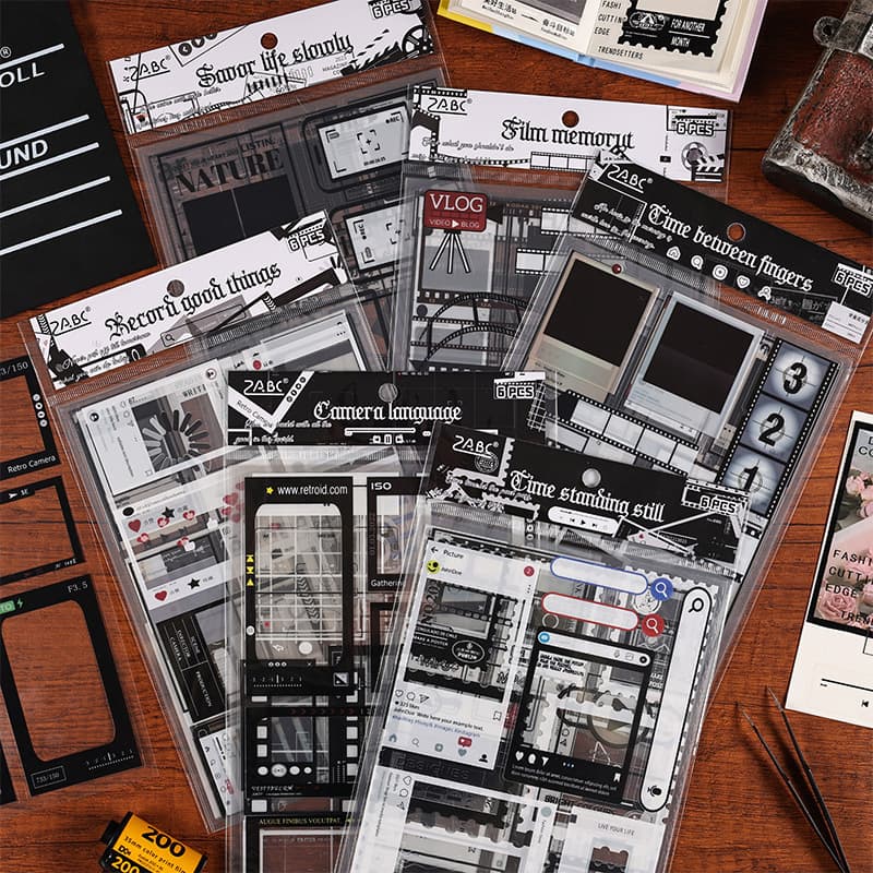 Time Specimen Nostalgic Movie Film Sticker Waterproof DIY Handbook Retro Black and White Artistic Tape Decoration Material