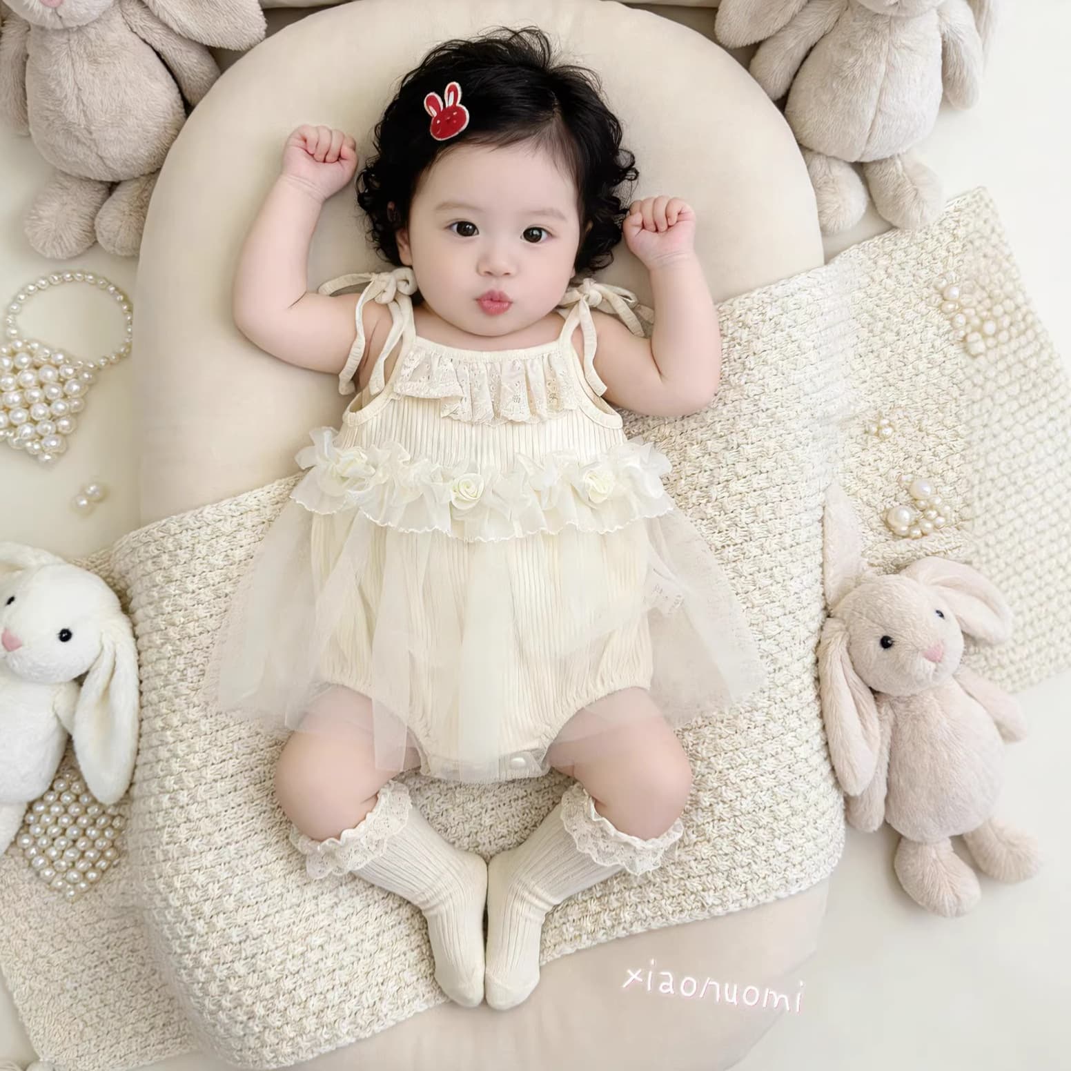 XNM Baby Girl Soft Mesh Romper, Fashionable Lace Camisole New Summer Trendy Bodysuit 5077
