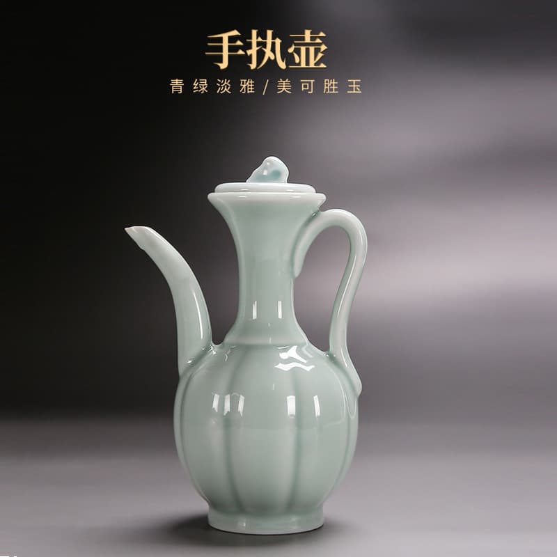 Song Dynasty Ewer Ceramic Tea Whisking Tool, Imitation Song Hand-Held Pot, Soup Bottle Tea and Liquor Pot, Tea Competition Training Practice Teapot