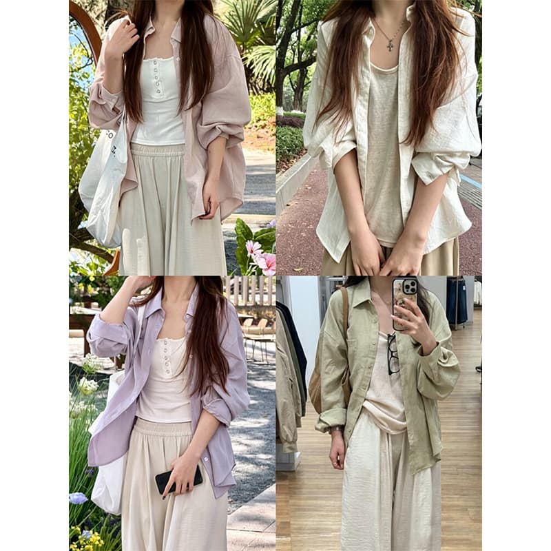 14 Colors Linen Old Money Style Women's Blouse, Spring Autumn Basic Solid Color Long Sleeve Summer Sun Protection Jacket Top