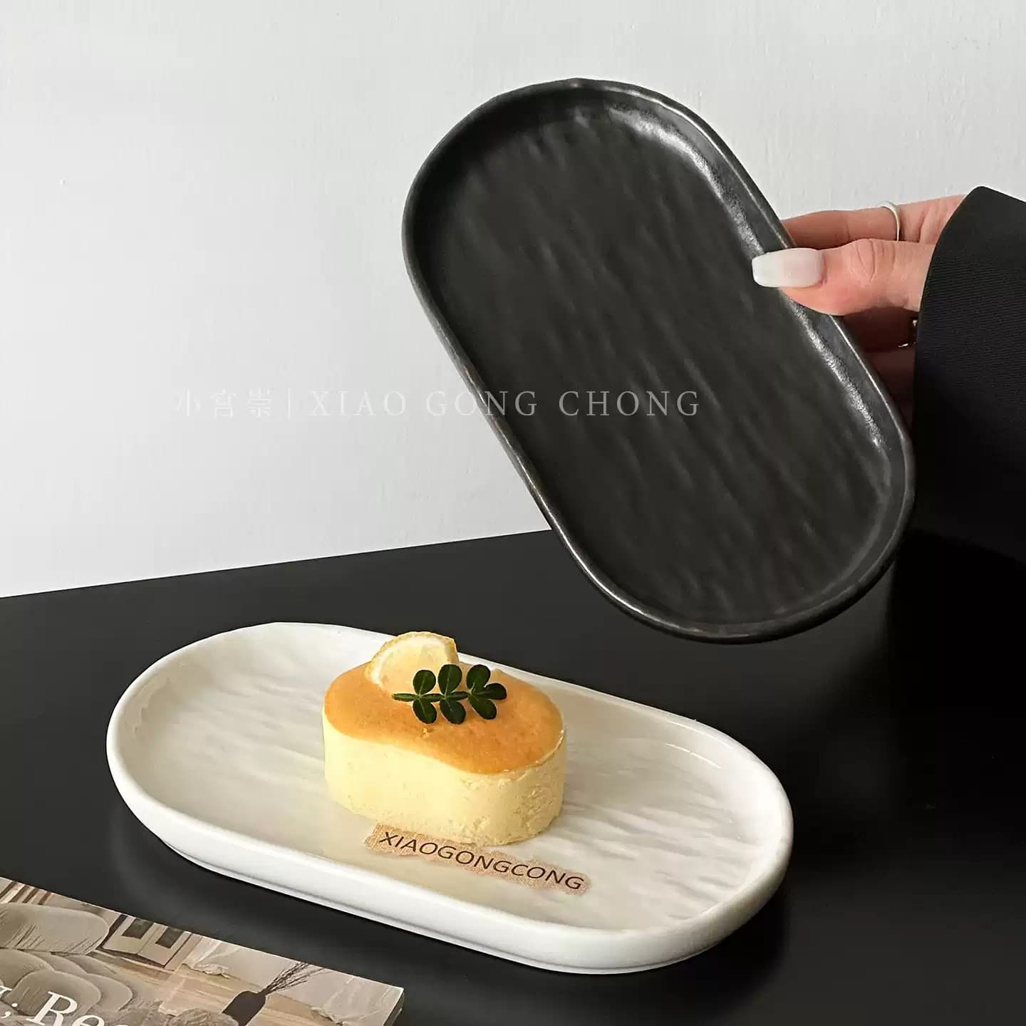 Stone Texture Ceramic Cake Plate Dessert Plate Ins Style High Appearance Afternoon Tea Dessert Plate Oval Tray