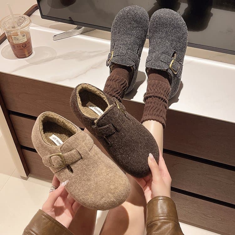 Women's Platform Insoles Plush Soft Sole Birkenstock Flats 2025 Autumn Winter New Casual Slip-On Cotton Shoes
