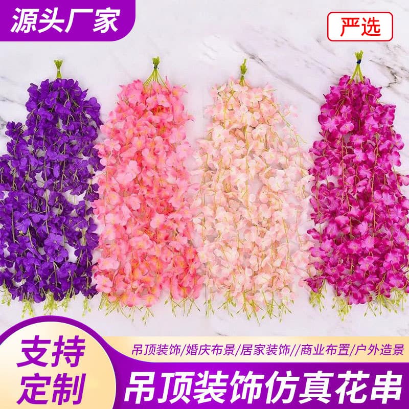 Artificial Wisteria and Violet Flower Hanging Decor for Living Room Indoor Decoration Plastic Hanging Fake Flower Ceiling Vine Flower String