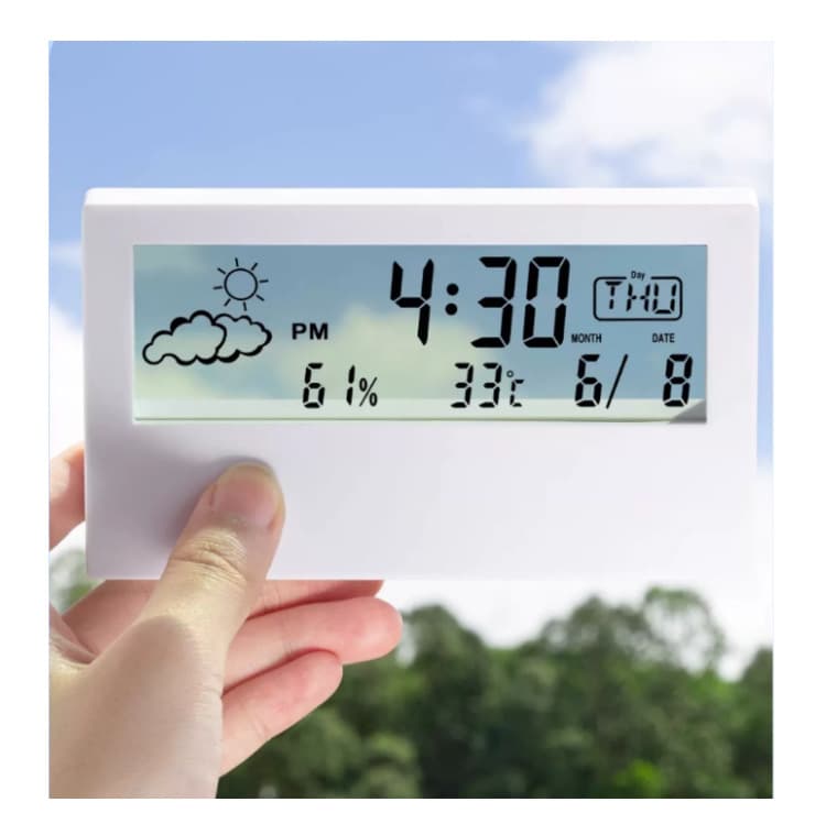 Cross-border Home Student Thermometer Hygrometer Clock, Creative Weather Night Light Small Alarm Clock, Ins Transparent Style Electronic Alarm