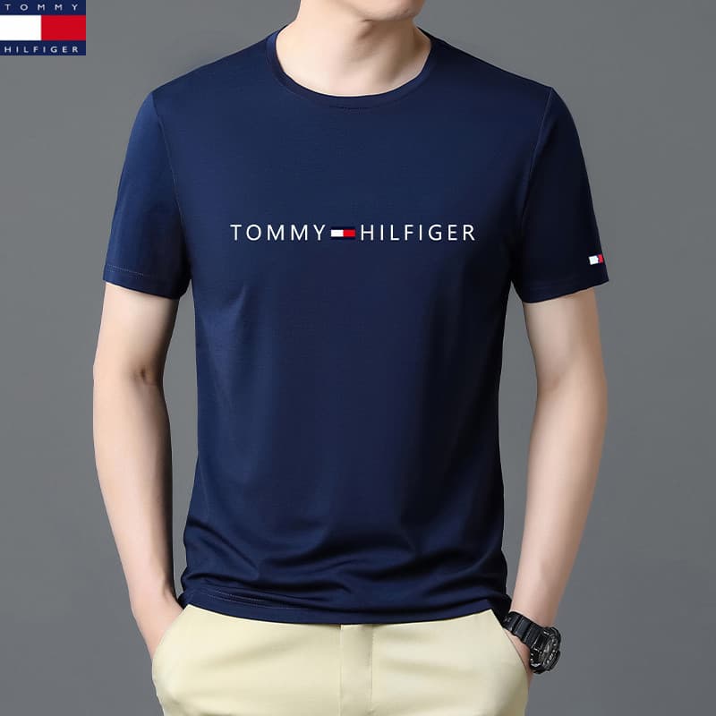 2026 Summer Tommy Hilfiger Men's Short Sleeve T-Shirt Round Neck Cotton Tee Middle-Aged High-End Men