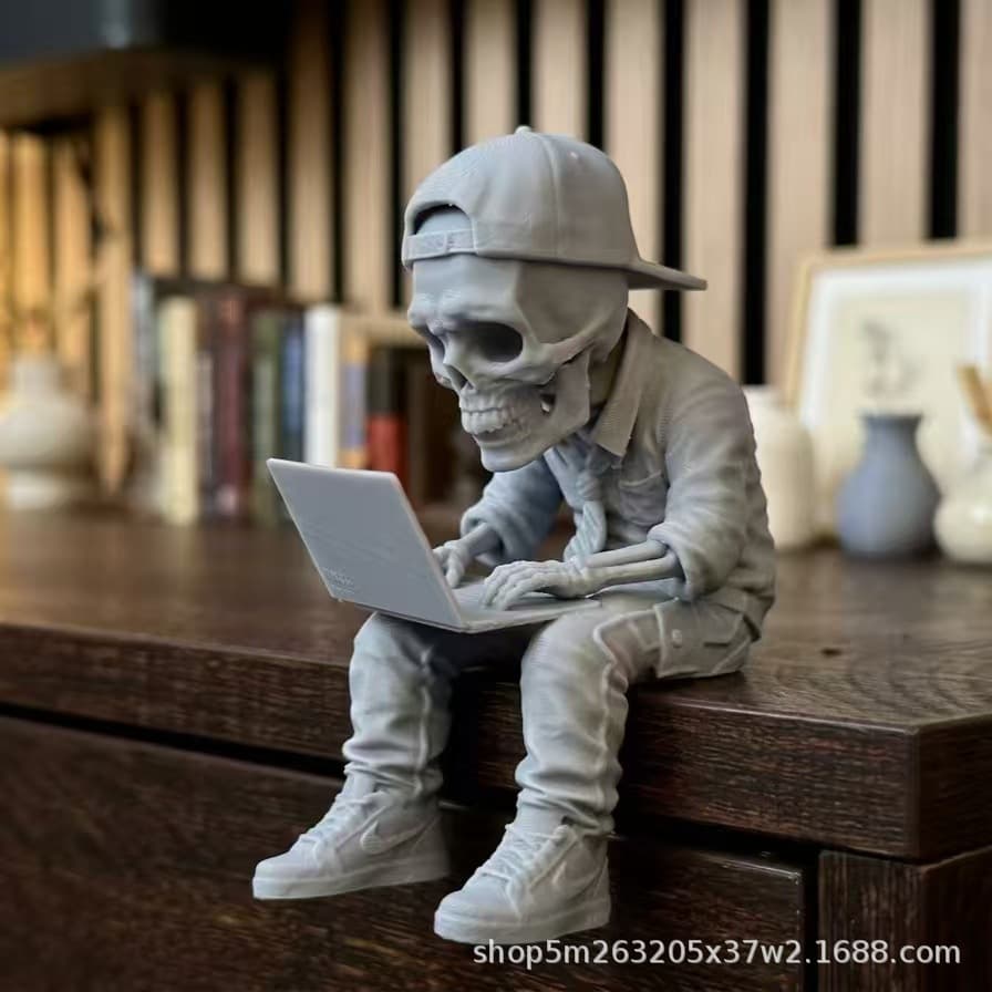 New Cross-Border 3D Printed Struggling Skeleton Figure Sitting on Edge Programmer Bookshelf Desk Decor