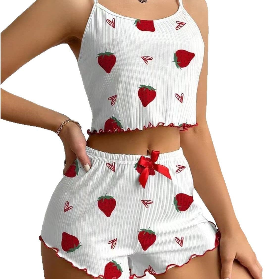 European and American pajamas, women's pit strips, love prints, sexy camisole, shorts, home clothes, two-piece suit, foreign order, cross-border