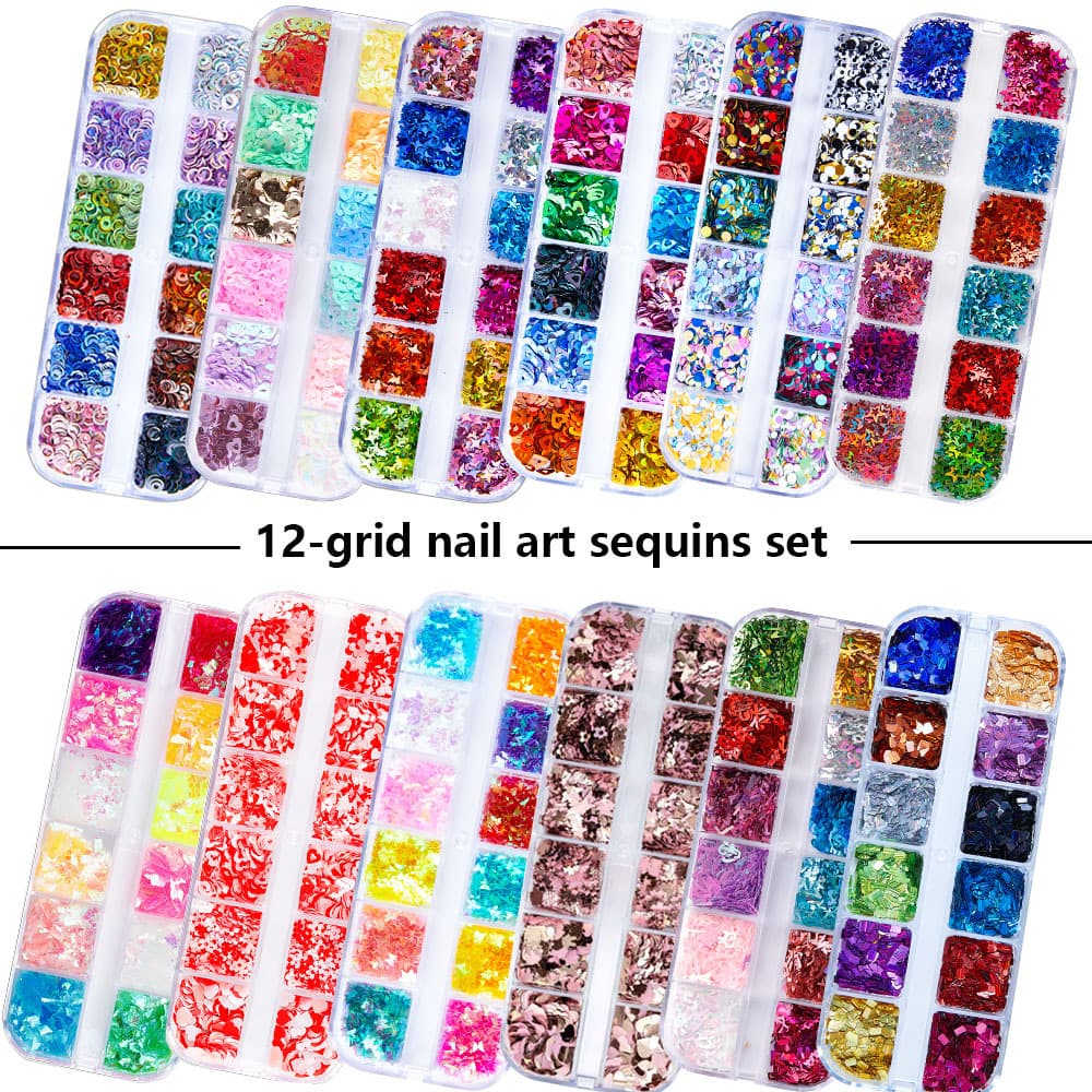 12 grid nail art sequin wholesale butterfly sequin laser maple leaf star love sequin DIY nail patch set