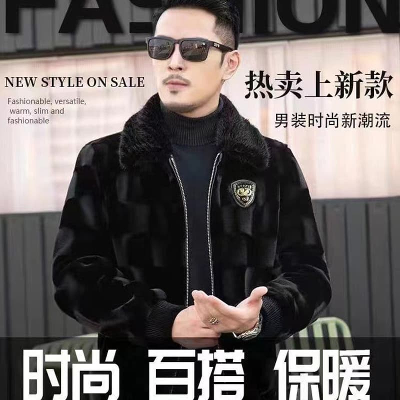 2025 Autumn/Winter New Men's Fur Collar Thickened Mink Fleece Coat, Full Mink Collar Men's Fur Jacket