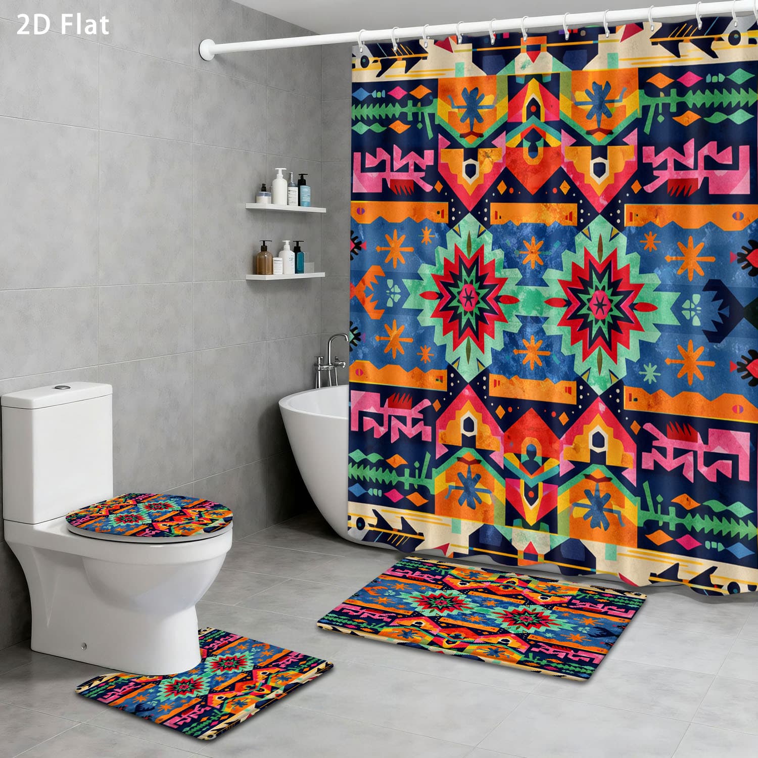 TEMU bathroom waterproof shower curtain floor mat four-piece set bathtub carpet hanging curtain to produce JIT order delivery
