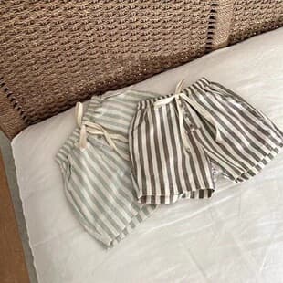 Summer Baby Boys and Girls Thin Cotton Vertical Stripe Korean Casual Shorts, Coffee Color, Light Green, Domestic First and Second Tier Brands