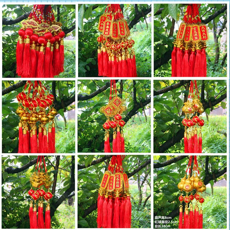 Moving House Decor: Silk Thread Balls, Small Red Lantern Strings, Plant Pot Characters, Gourd Ornaments, Spring Festival Wedding Room Decor