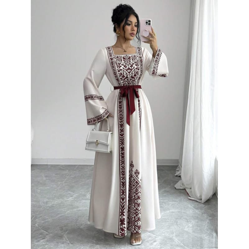 Cross-border Amazon Europe/US 2026 Fall New Retro Elegant Square Neck Flared Sleeve Waist-Slimming Dress for Women
