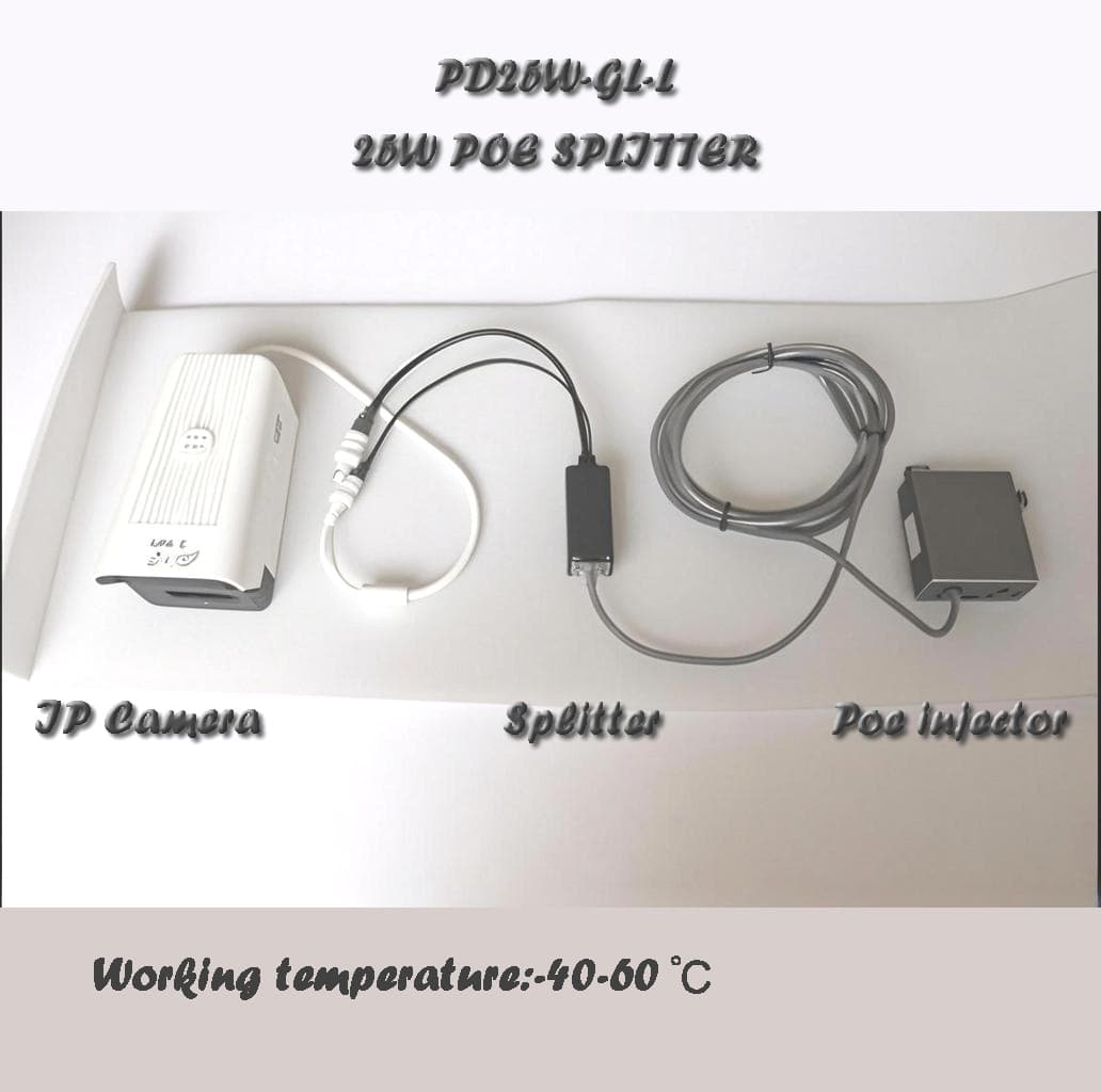 25W industrial isolation PoE splitter with male 5521 plug
