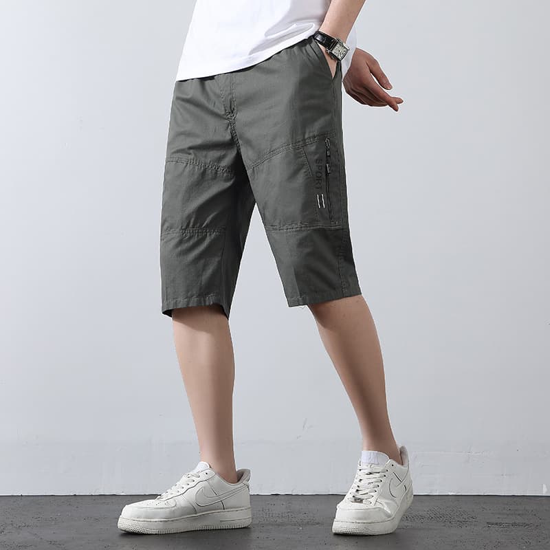 Pure Cotton 7/8 Length Pants Casual Lightweight Summer Beach Loose Fit Men's Shorts Dad Casual Straight Leg Trousers