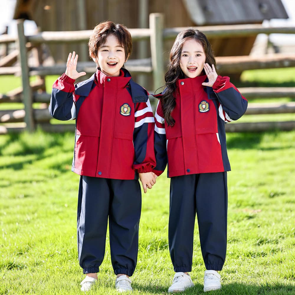 Windproof Three-Piece Elementary Class Uniform Jackets for First Grade and Kindergarten Winter Wear