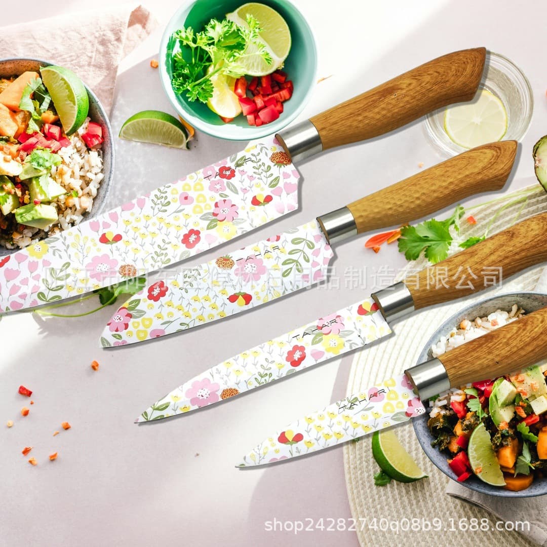Printed Fruit Knife Chef Knife Meat Slicer Frozen Meat Knife Kitchen Knife Set for Women Kitchen Knife