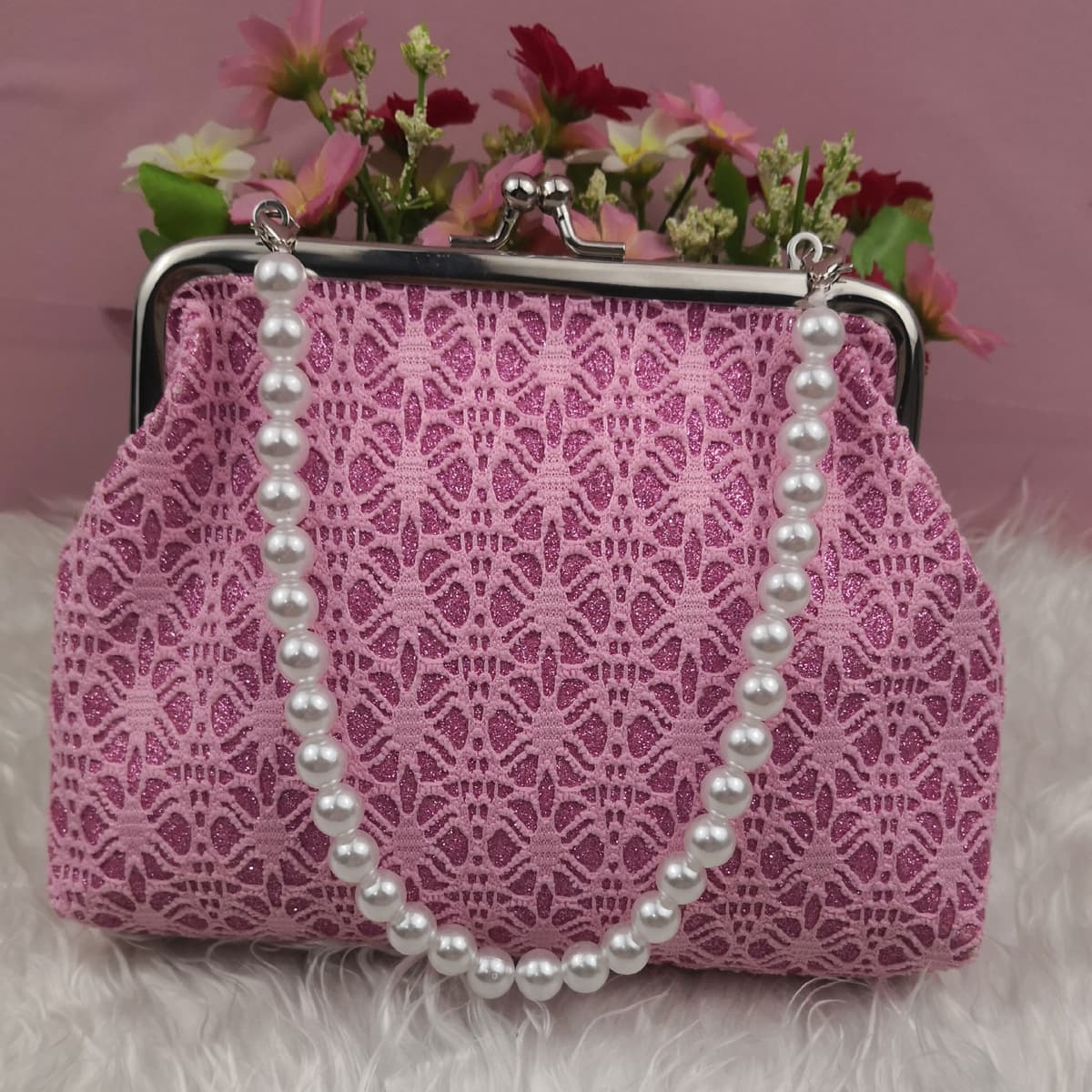 New 6-inch Large Gold Glitter Spider Web Phone Bag, Evening Pearl Wristlet, Key and Bank Card Clutch
