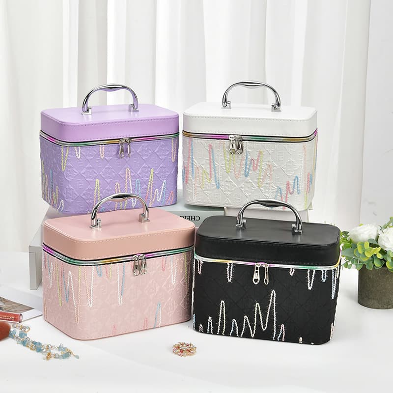 Large Capacity Makeup Bag Premium Style Home Storage Portable with Mirror Urban Minimalist