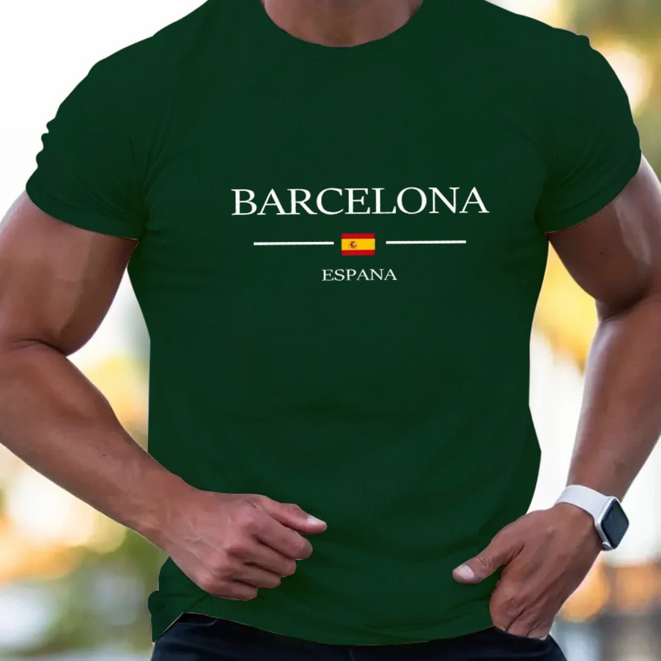Summer Men's Plus Size Casual Loose Barcelona Letter Print Round Neck Short Sleeve T-Shirt