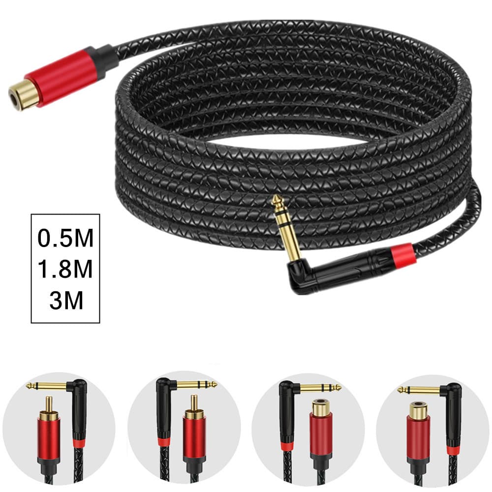 90-Degree Metal Shell 6.35mm Mono/Stereo Male to RCA Male/Female Speaker Mixer Audio Cable