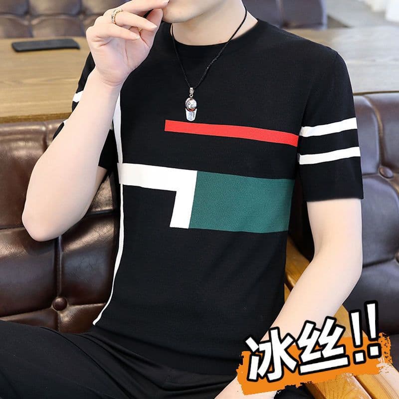 Ice Silk Short Sleeve T-Shirt for Men, New Summer Style, Thin, Cool, Breathable, Round Neck, Versatile Half-Sleeve Men's T-Shirt