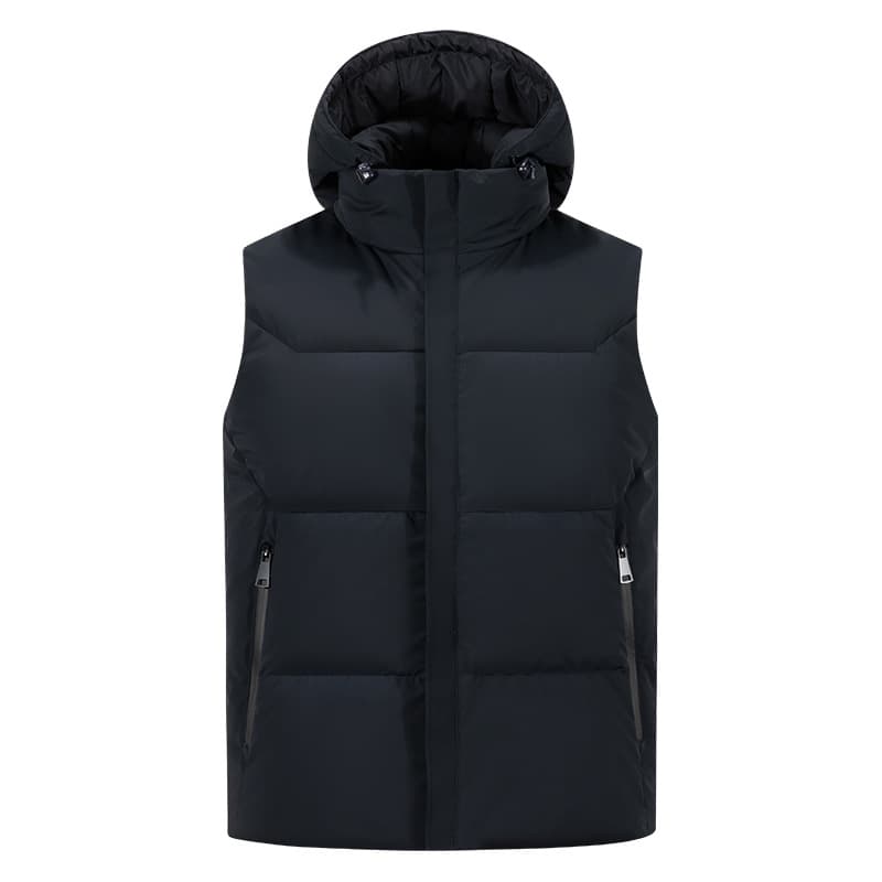 Couple down vest, universal, thickened, detachable hood, 90% white duck down, plain design, warm down jacket