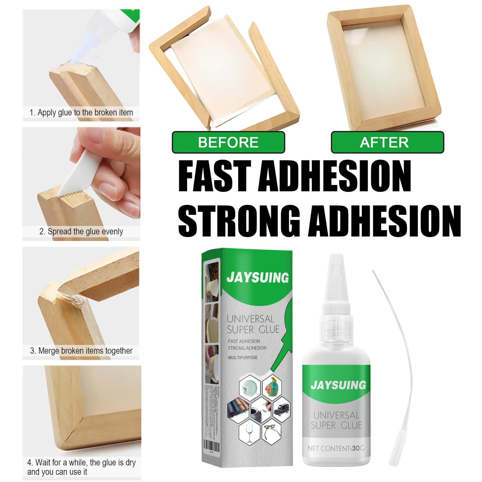 Jaysuing Multi-Purpose Adhesive Glue for Leather, Wood, Tile Repair, DIY Crafts, Quick-Drying