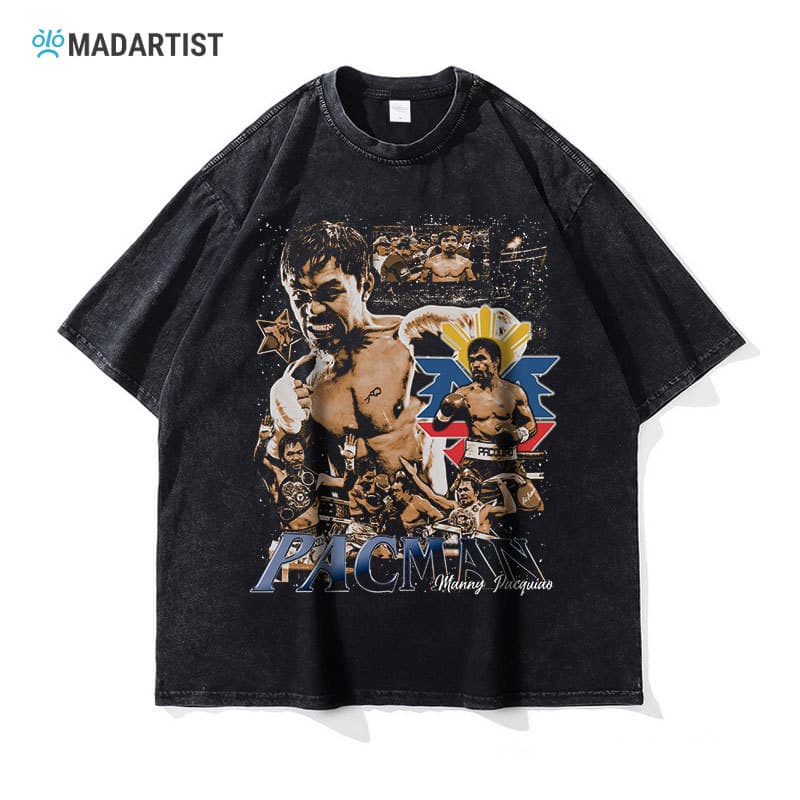 Boxing King Manny Pacquiao T-Shirt Boxer Manny Pacquiao Short Sleeve Washed Distressed Retro Digital Print
