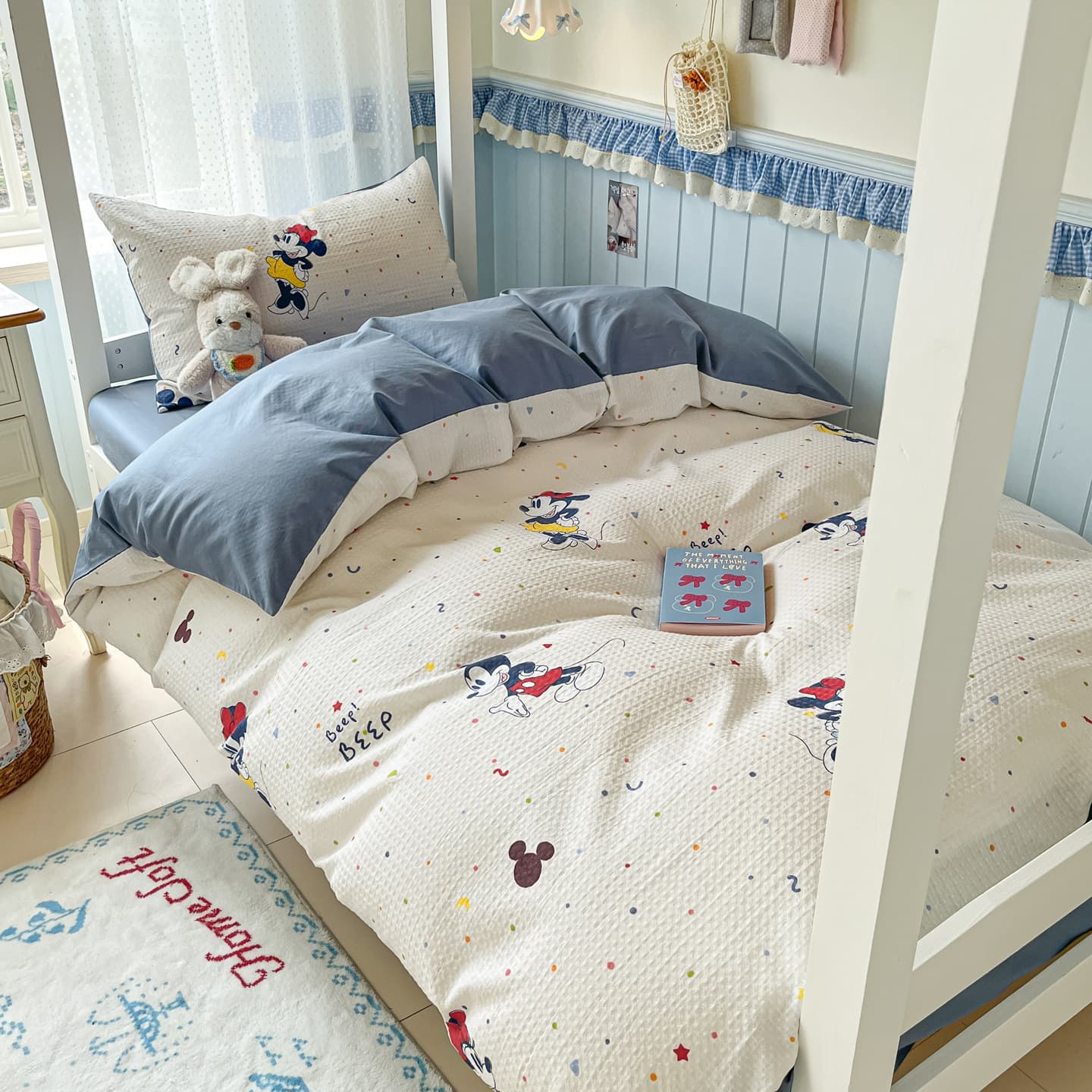 Genuine Disney All-Cotton Waffle Student Dormitory 3-Piece Set Back-to-School Bedding Pure Cotton Fitted Sheet Duvet Cover 3