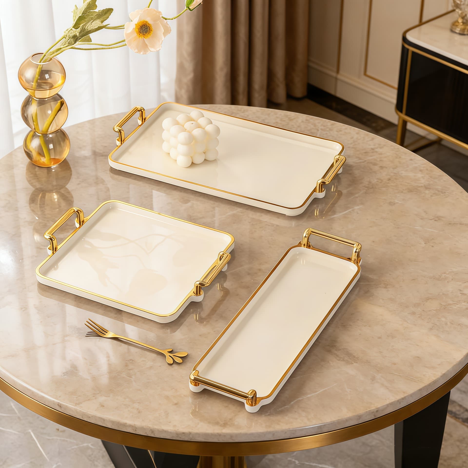 Cross-border Light Luxury Gold Rim Rectangular Tray, Home Living Room Tea Tray, Storage Tray, Fruit Tray, Tea Set Cup Tray Decoration