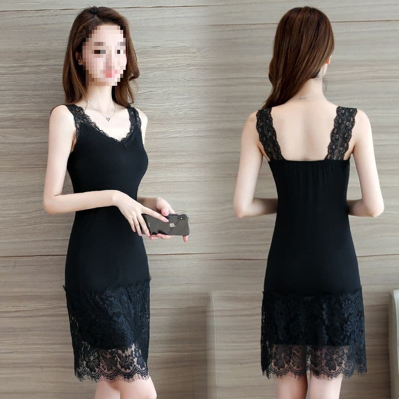 Fashion New Style Korean Version Spring/Autumn Outer Wear Mid-Length Sexy Lace Strappy Base Layer Dress Camisole Dress Women Summer