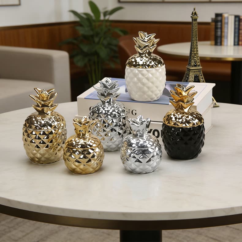 European-style ceramic craft gold pineapple jar jewelry box storage container essential oil wax jar creative home decoration