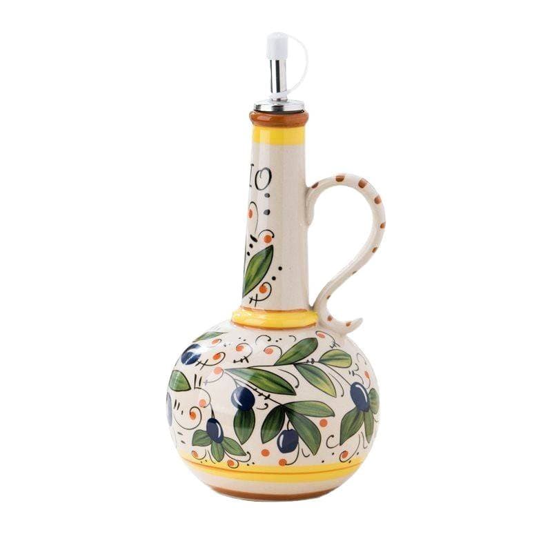 Italian export underglaze ceramic olive oil bottle and vinegar bottle, kitchen condiment bottle, artistic kitchen accessory