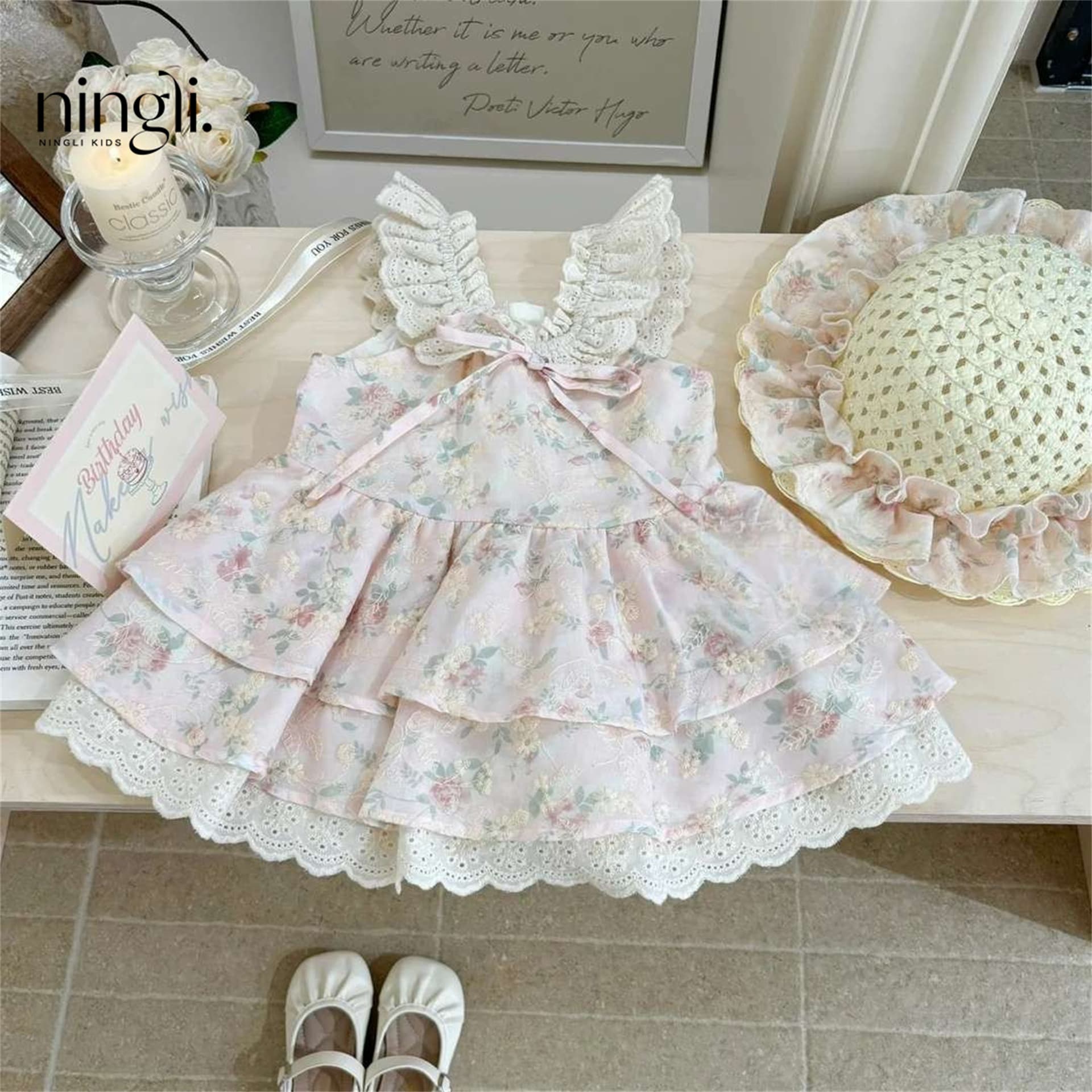 Ningli Girls' Dress Pink Fairy Dress Summer Baby Sweet Princess Dress Sleeveless Strap Dress Fashion