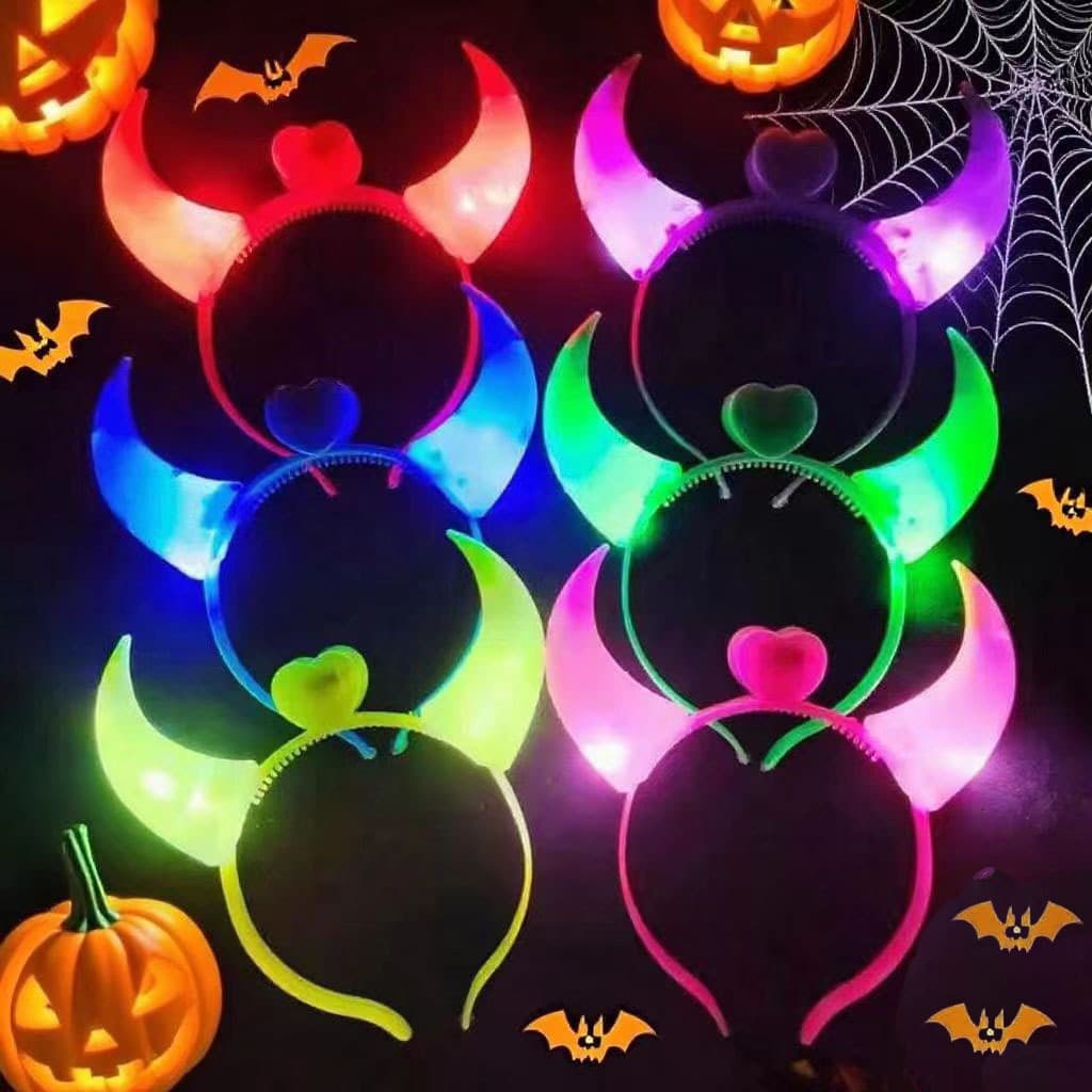 Halloween Glowing Horn Headband with Night Light and Flash for Christmas Concerts and Party Decorations