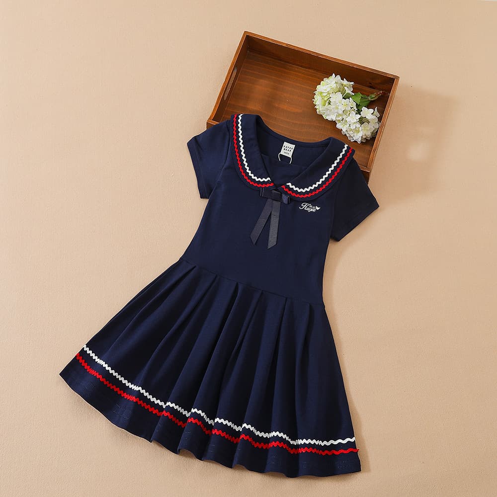 Summer Children's Dress, School Style Girl Princess Dress, Pure Cotton Baby Summer Short Sleeve A-Line Dress