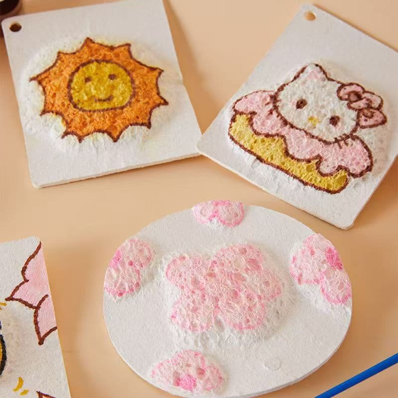 Bestseller DIY foam texture painting sponges for children's creative handmade 3D foam paper white compressed wood pulp cotton.