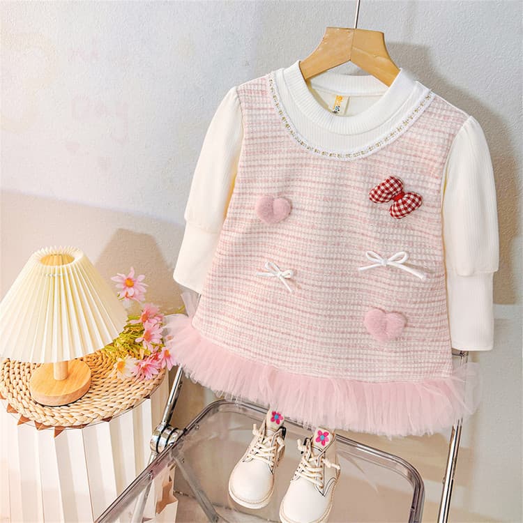 New Korean-style girls' dress for autumn, children's round neck little princess dress, baby birthday party dress