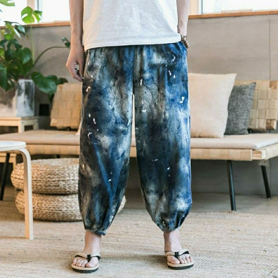 Chinese style summer thin cotton and linen nine-point pants ethnic style floral pants Nepali pants bloomers men's and women's casual pants