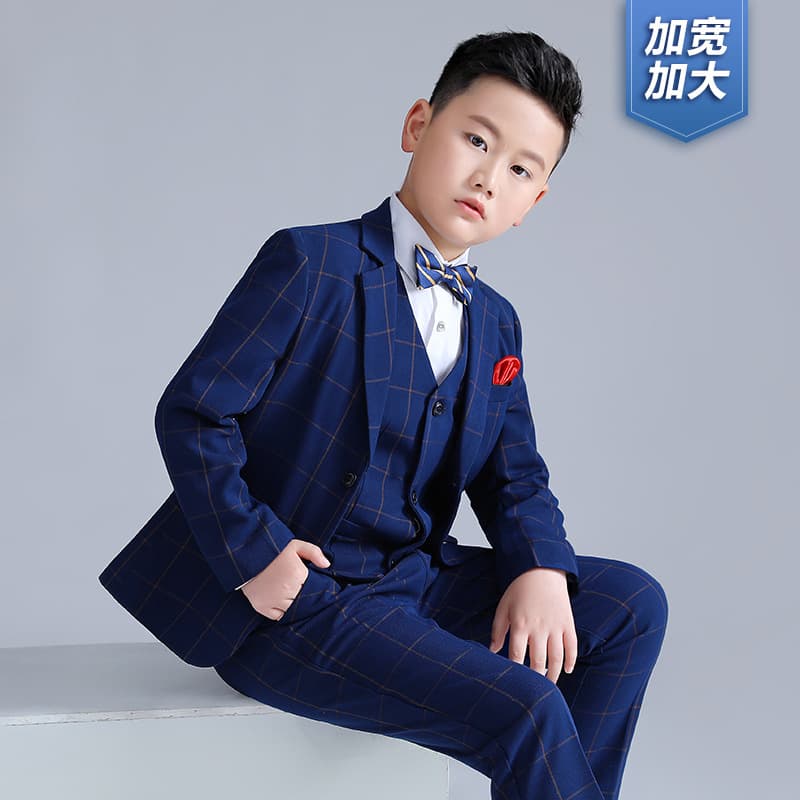 Children's Suit Spring Autumn New Plus Size Plaid Suit 3-Piece Set Boys Piano Host Speech Formal Wear
