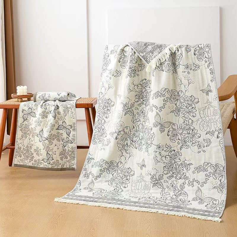 Export hemp bath towel with logo ordering, 4-layer gauze jacquard cotton plus hemp, soft and breathable bathing towel