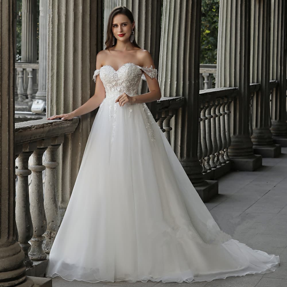 Cross-border New Tube Top Wedding Dress White Bridal Gown Off-Shoulder Train Wedding Dress High-End Bride Wedding Main Dress
